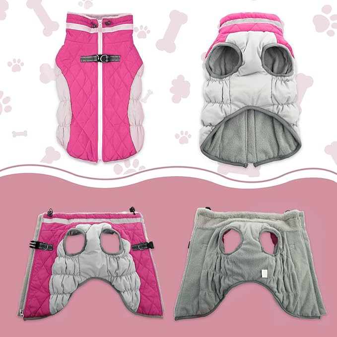 Lelepet Dog Coat Warm Dog Winter Coat Waterproof Dogs Jacket with Harness Built in Reflective Pet Fleece Vest Zip-Up Cold Weather Coats for Large Dogs Turtleneck & Windproof Coats Boston Terrier L