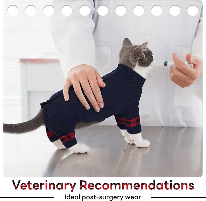 PUMYPOREITY Cat Pajamas, Stretchy 4-Leg Design with Back Buckles for Easy On/Off, Soft Cat Recovery Suit Reduce Wound Licking After Surgery, Kitten Onesie - Machine Washable, XS, Blue