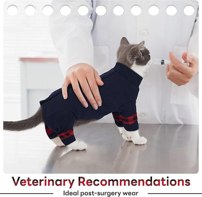 PUMYPOREITY Cat Shirt with Rear Snap Closure, Stretchable Cat Sweater, Comfort Pajamas Post-Bath, Recovery Suit - Full Coverage for Wound Care, Kitten Onesie - Machine Washable, S, Blue