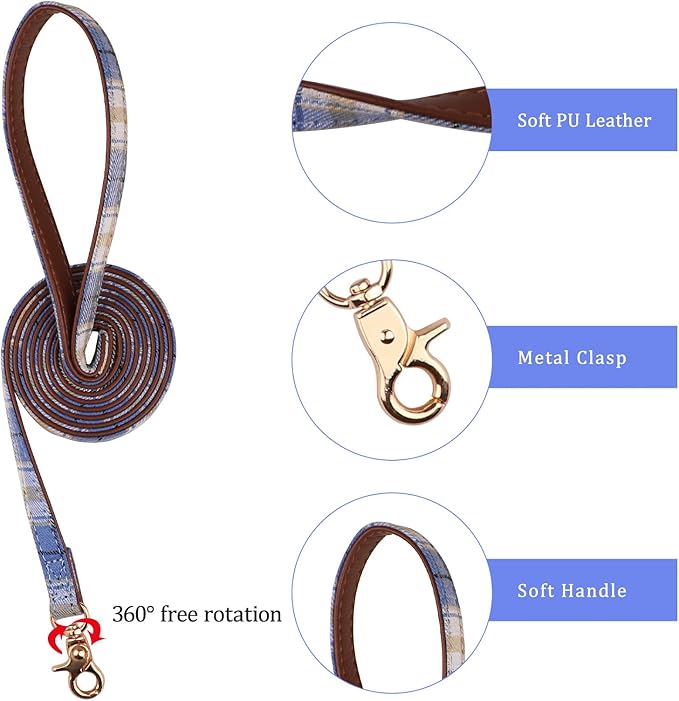 3 PCS Puppy Collar and Leash Set Dog Collars for Small Dogs Dog Bow Tie with Bell Puppy Bandana Leather Dog Collar for Small Dogs Puppies and Cats(Blue)