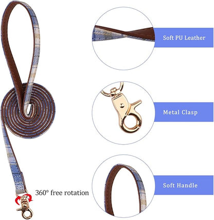 3 PCS Puppy Collar and Leash Set Dog Collars for Small Dogs Dog Bow Tie with Bell Puppy Bandana Leather Dog Collar for Small Dogs Puppies and Cats(Blue)