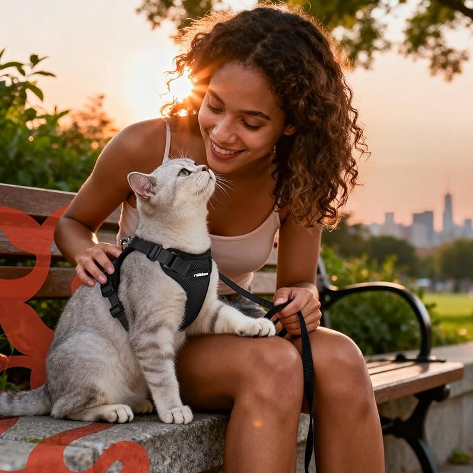 rabbitgoo Cat Harness and Leash for Walking, Escape Proof Soft Adjustable Vest Harnesses for Cats, Easy Control Breathable Reflective Strips Jacket, Black, XXS