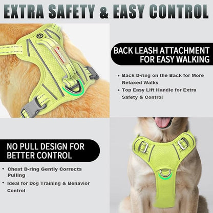 BARKBAY No Pull Dog Harness Large Reflective Dog Harness with Front Clip and Easy Control Handle for Walking Training Running with ID tag Pocket(Sunlight,L)