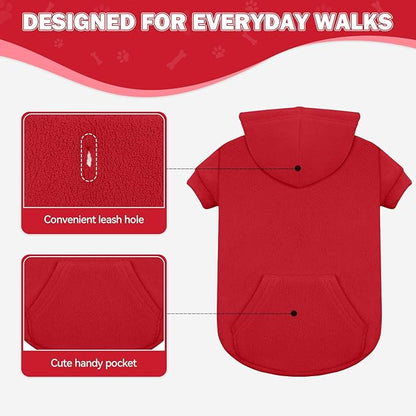 Dog Sweaters for Large Dogs,Dog Hoodie,Warm Fleece Sweatshirt with Hood & Pocket,Leash Hole,Cozy Cold Weather Pet Clothes Sweater Hoodie for Large Dogs(Red,L)