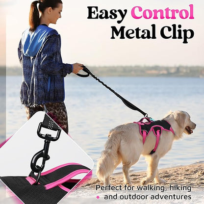 rabbitgoo Escape Proof Dog Harness Large Dogs, Soft Padded Full Body Pet Harness, Reflective Adjustable No Pull Vest with Lift Handle and Leash Clip for Walking Hiking Training, Pink & Black, XL