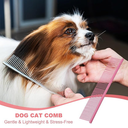 PETAXCELL Dog Cat Comb, Pet Combs Stainless Steel Teeth with Rounded Ends for Knots Mats Loose Hair Removal, 7.5IN (Pink Coated, 3 Pack), Grooming Tool Intended for Long Curly Hair Pet