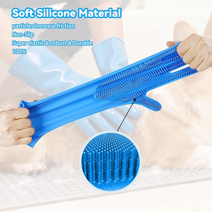 6PCS Pet Grooming Kit for Dogs, Dog Washing Gloves with High-Density Teeth, Dog Bath Brush & Silicone Heat Resistant Cleaning Gloves, Pet Hair Removal Glove for Dogs & Cats, (Navy Blue)