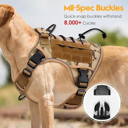 Heavy-Duty Tactical Dog Harness for Large Dogs, No Pull Adjustable Reflective Pet Vest with Molle System, K9 Military-Grade Control for Service Training, Outdoor & 10+ Breeds, Desert Camo, Large
