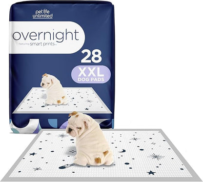 Pet Life Unlimited Overnight XXL Puppy Pads 30"x36" – 28 Count | Leak-Proof Extra-Extra-Large Dog Training Pads with Overnight Protection & Chamomile Vanilla Scent | USA Made