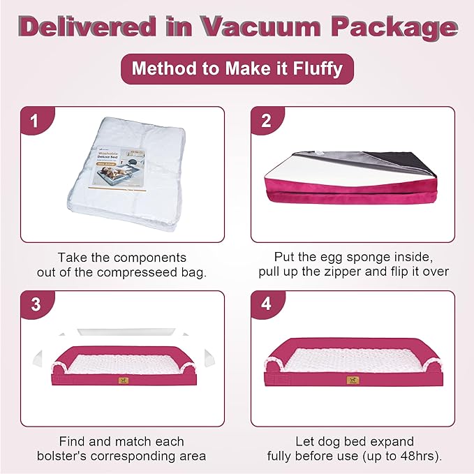 PAWPUBBY XL Dog Bed Extra-Large Orthopedic Memory Foam Dog Bed – for 70 Lbs Dogs, Premium Memory Foam, Machine Washable Cover, Non-Slip Base, Soft Rose Velvet (Dark Gray, XL)