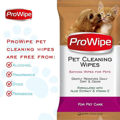 Prowipe Pet Wipes, Dog Wipes, Cat Wipes, Grooming & Cleaning Wipes for Paws and Butt with Aloe Extract & Vitamins, Perfect as Eye, Ear Wipes, Suitable for Puppy, Kitten, Dogs and Cats, 4Pack x 40-160