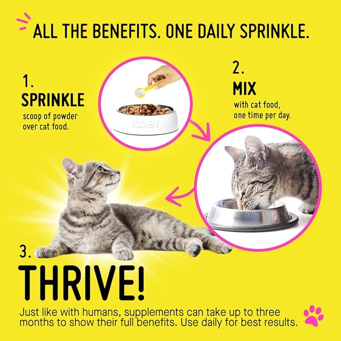 Koby Cat Probiotic Powder – Made with Clean USDA Organic Ingredients for Gut, Digestive, Skin & Immunity - Cat Food Topper - Vet Preferred Probiotics for Cats of All Ages – 7 Billion CFUs, 60 Servings