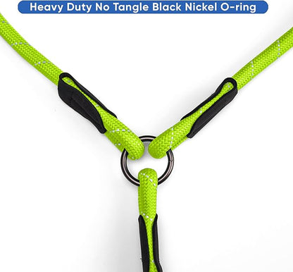 Pawtitas Double Leash for Two Dogs Great for Walking & Training Comfortable Shock Absorbing Reflective Pet Rope Leash for 2 Dogs 6ft - Medium/Large - Green