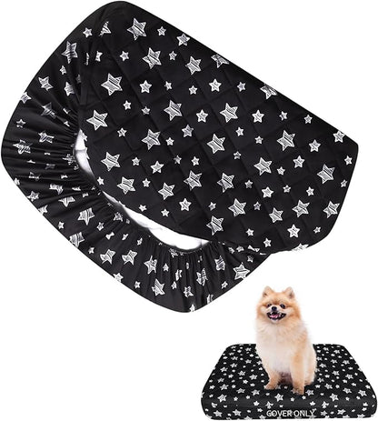 Waterproof Dog Bed Covers Replacement Washable Pet Hair Easy to Remove, Noiseless Quilted Puppy Pet Bed Cover Lovely Black Star Print 16x25 Inches, for Dog/Cat, Cover Only