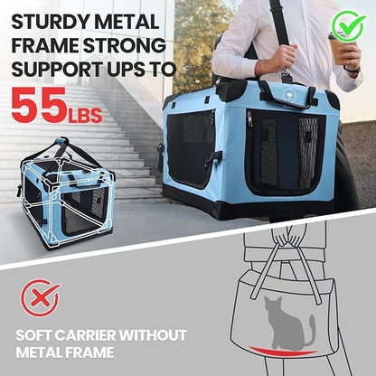 PEGIC Large Cat Carrier for Car Travel, Soft Sided Collapsible Pet Carrier for Outdoor and Indoor Uses, Roomy Extra Large Cat Carrier for 2 Kittens or Puppies Up to 50lbs (Teal)