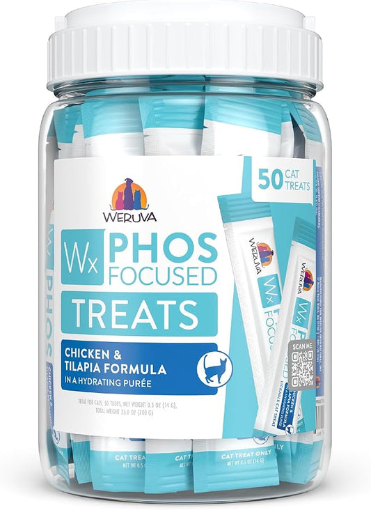 Weruva Wx Phos Focused, Chicken and Tilapia Formula Lickable Cat Treats, 0.5oz Tube, Pack of 50