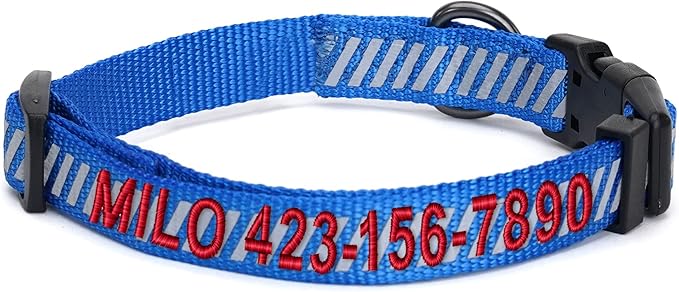 Pawtitas Reflective Dog Collar Reflective Thread Reflective Dog Collar Personalized Name Phone Number Adjustable Collar for Small Dogs Extra Small Puppy Blue Dog Collar Extra Small Breeds