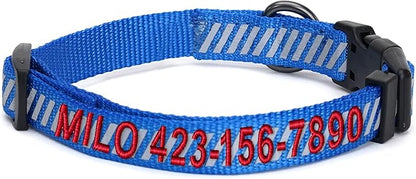 Pawtitas Reflective Dog Collar Reflective Thread Reflective Dog Collar Personalized Name Phone Number Adjustable Collar for Small Dogs Small Puppy Blue Dog Collar Extra Small Breeds