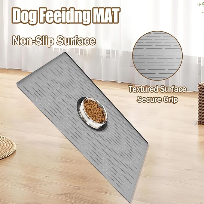 48"x32"(120cmx80cm) Largest Dog Food Mat, XXXL Waterproof Pet Feeding Mat for Floors, Silicone Dog Bowl Mat Tray for Food and Water, Light Brown