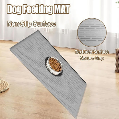 48"x32"(120cmx80cm) Largest Dog Food Mat, XXXL Waterproof Pet Feeding Mat for Floors, Silicone Dog Bowl Mat Tray for Food and Water, Light Brown