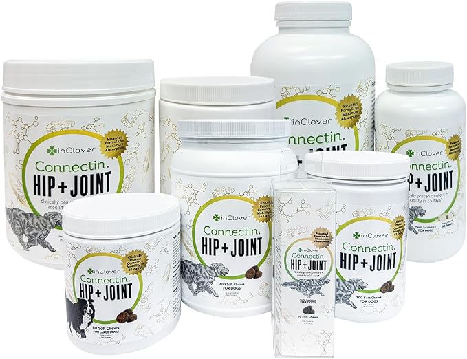 InClover Connectin Natural Hip & Joint Supplement for Dogs with Glucosamine, Chondroitin & Hyaluronic Acid - Powder for Dog Mobility, Comfort & Active Lifestyle Support, 3.oz