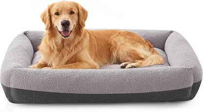 FURTIME Washable Dog Bed Extra Large Sized Dogs, Washable Comfy Fluffy XL Dog Bed, Removable Zipper Cover Machine Wash, Soft Sleeping Bed Durable Pet Cuddler with Anti-Slip Bottom, 42"x30"x8", Grey