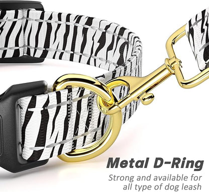 Reflective Dog Collar for Medium Dogs, Cute Boho Adjustable Heavy-Duty Nylon Puppy Collar for Boy and Girl Female, Soft Pet Accessories with Quick Release Buckle, Stylish Zebra Print