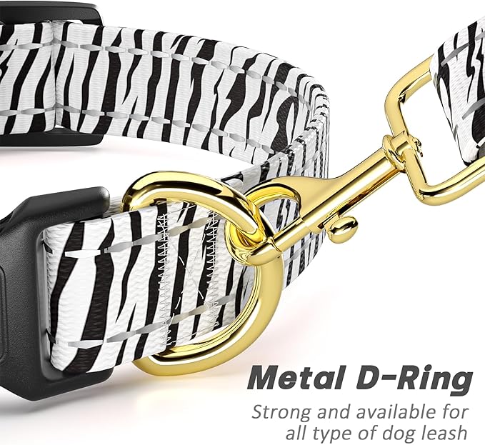 Reflective Dog Collar for Small Dogs Cats, Cute Boho Adjustable Heavy-Duty Nylon Puppy Collar for Boy and Girl Female, Soft Pet Accessories with Quick Release Buckle, Stylish Zebra Print