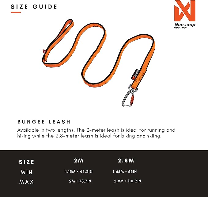 Non-stop dogwear Bungee Leash Elastic Dog Leash for Sports Like Running, Biking and Skiing with Dogs, Black/Orange, Size 2.8 m / 23 mm