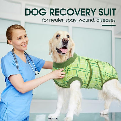 Kuoser Dog Recovery Suit for Female Male Dogs, Post-Surgery Bodysuit for Spay Neuter, Dog Onesie After Surgery, Anti-Licking Pet Surgical Recovery Suit, Green XL