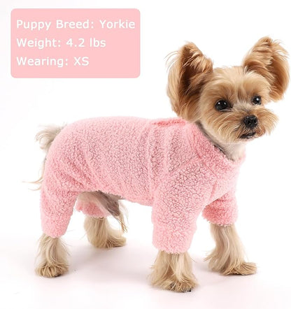 Dog Sweaters for Small Dogs Winter Dog Pajamas Sized Dogs Boy Girl Fleece Pet Clothes Puppy Outfit 4 Legs Jumpsuits for Chihuahua Yorkie Cat Apparel (Pink, X-Small)