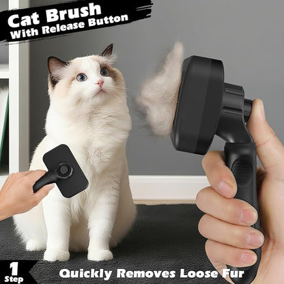 Comotech 3PCS Cat Grooming Supplies, Cat Brush & Nail Clipper/Trimmer & Flea Comb for Shedding Indoor Cats Essentials Stuff Accessories (Black)