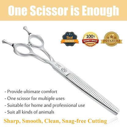 JASON 7" Dog Grooming Scissors, Combines Cutting, Thinning, Blending and Texturizing Features, Reversible Pet Trimming Shears, JP 440C (40-teeth, Silver) Christmas Gift