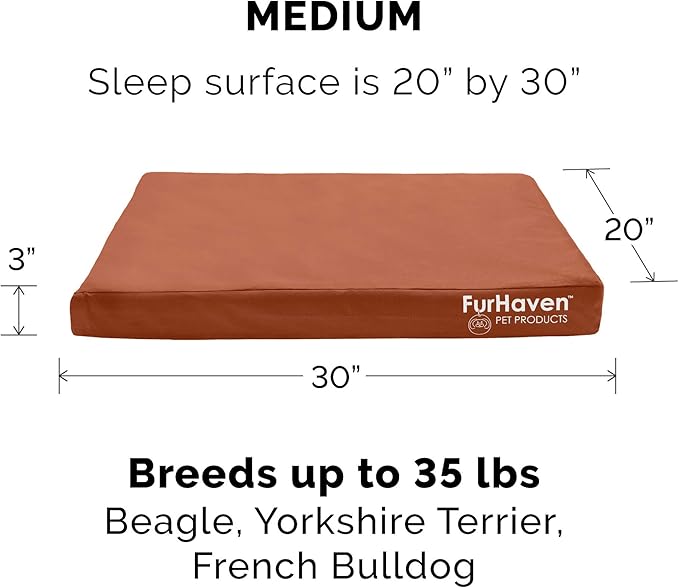 Furhaven Water-Resistant Orthopedic Dog Bed for Medium/Small Dogs w/ Removable Washable Cover, For Dogs Up to 35 lbs - Indoor/Outdoor Logo Print Oxford Polycanvas Mattress - Chestnut, Medium