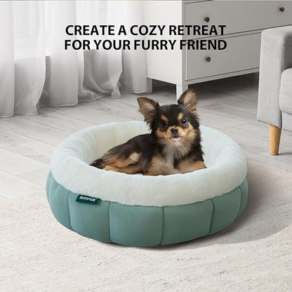 BALANCE Cat Beds for Indoor Cats, Washable Round Cat Bed, Cute Kitten Bed with Anti-Slip Bottom for Kitty and Puppy, 18 Inches, Granite Green