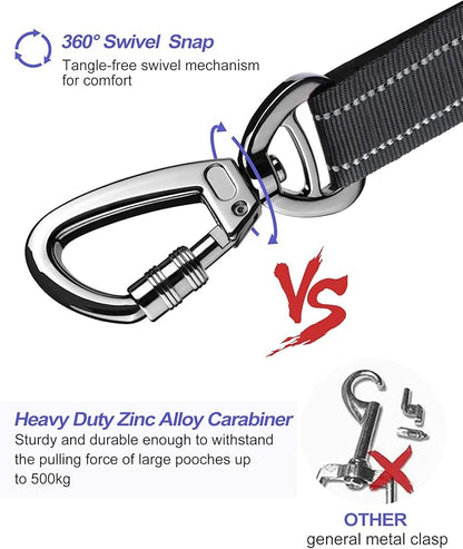 AUBELL Dog Seat Belt for Car,Updated 3-in-1 Adjustable Reflective Bungee Heavy Duty Dog Car Harness Tether with Clip Hook Latch & Buckle,Swivel Zinc Alloy Carabiner,Black