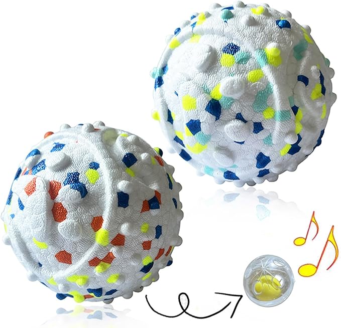 CAISHOW Dog Ball Squeak Toys (Bell Ball 2Pcs White)