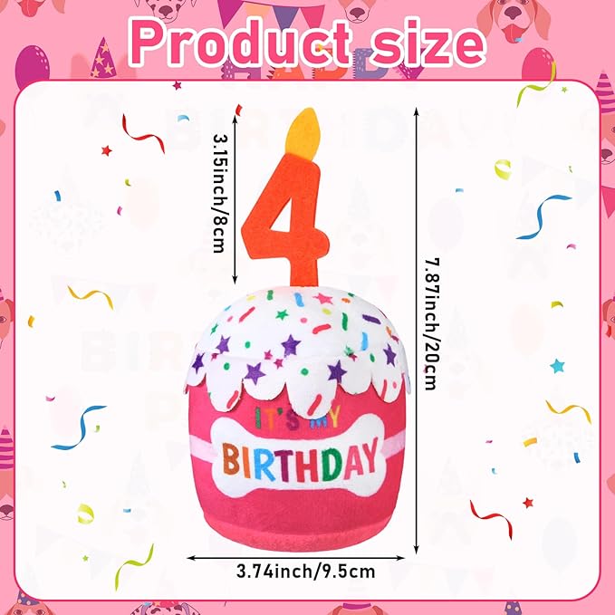 Dog Birthday Cake Toy Accessories for Girl Boy Gifts, Squeaky Plush Toy for Dog Birthday Party Decor Favor for Large, Medium and Small Dogs(4th,Pink)