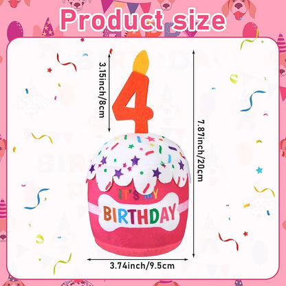 Dog Birthday Cake Toy Accessories for Girl Boy Gifts, Squeaky Plush Toy for Dog Birthday Party Decor Favor for Large, Medium and Small Dogs(4th,Pink)