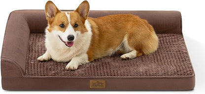 COZY KISS Orthopedic Dog Bed for Large Medium Size Dog, Dogs Crate Bed, L Shaped Foam Anti-Slip Bottom Pet Cat Sofa with Washable Removable Cover, Suitable for Pet Up to 75 lbs, 36x27x7.5 inch, Brown