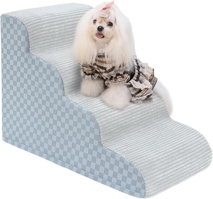 Dog Stairs Curved Ramp for Small Dogs 19.5" H, 4-Step Pet Stairs for Couch Bed with High Density Foam, Dog Slope Stairs with Durable Non-Slip Bottom Grey