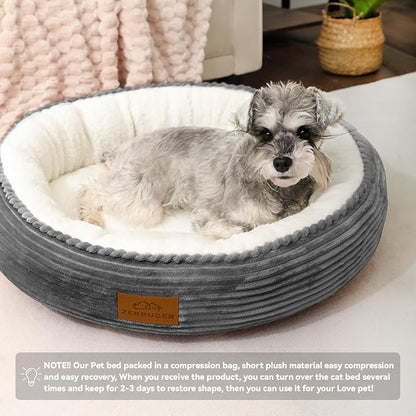 Zerbuger 20in Washable Cat Beds for Indoor Cats - Round Donut Pet Bed for Cats, Small Dogs, Puppy, Kitten - Anti-Slip Bottom, Calming Bed Gift - Ideal for Every Home Space - Light Grey