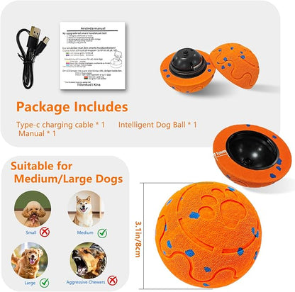 Interactive Dog Ball, Automatic Moving, Bouncing Chew Toys, Wicked Balls with 3 Modes, E-TPU Vibrating Dog Ball for Medium and Large Dogs, IP54 Waterproof, Birthday Gifts for Dogs(Orange)