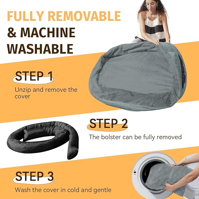Orthopedic Waterproof Large Dog Bed: Memory Foam Washable Dog Bed with Bolsters - XL Removable Orthopedic Cover for Medium Large Sized Pet - Non-Slip Bottom - Grey
