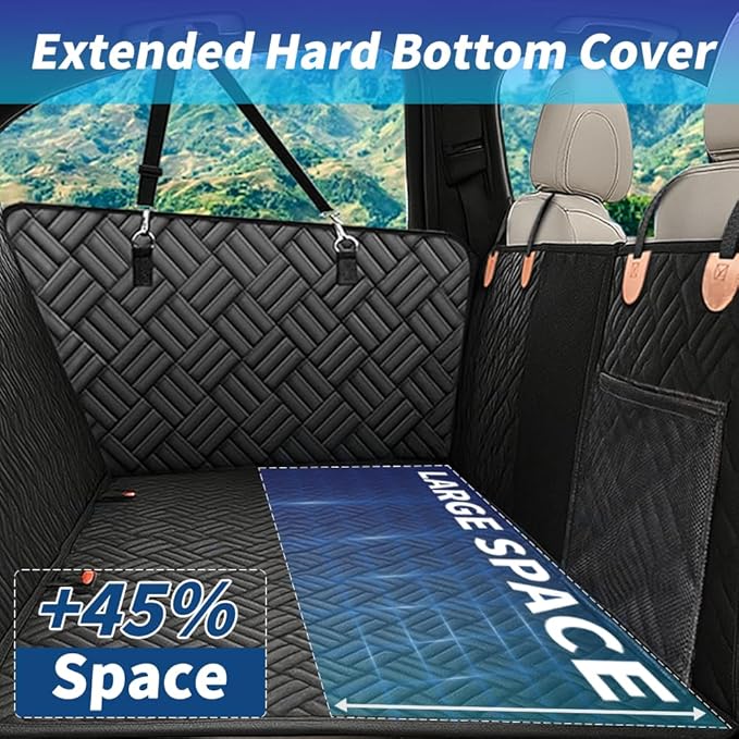 FURRY VOYAGE Back Seat Extender for Dogs, Hard Bottom Dog Car Seat Cover for Backseat Holds 400lbs, Waterproof Car Hammock for Large Dogs, Anti-Scratch Large Rear Seat Protector for Car, SUV, Truck