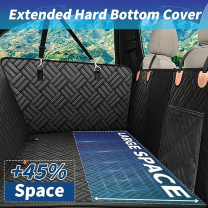 FURRY VOYAGE Back Seat Extender for Dogs, Hard Bottom Dog Car Seat Cover for Backseat Holds 400lbs, Waterproof Car Hammock for Large Dogs, Anti-Scratch Large Rear Seat Protector for Car, SUV, Truck