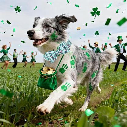 ARING PET St Patrick's Day Dog Collar, Cute Green Pet Shamrock Bowtie Collars with Metal Buckle for Puppy Small Medium Large Boy Girl Dogs-S
