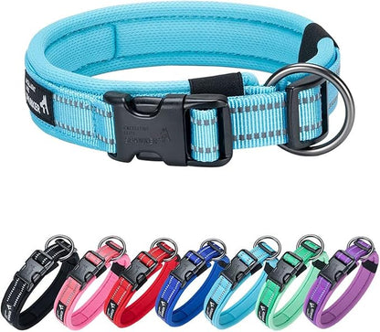 EXCELLENT ELITE SPANKER Reflective Dog Collar Classic Soft Padded Breathable Nylon Adjustable Pet Collar with Quick Release Buckle for Boy Girl Male Female Small Medium Large Dogs Training(LBLU-S)