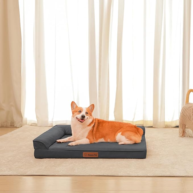 Rainmr Orthopedic Dog Bed Medium Size Dog, Memory Foam Dogs Bed for Medium Dogs, Washable and Removable Microsuede Cover, Waterproof Liner, Non-Skid Bottom, 35x23x6 Inches, Dark Grey