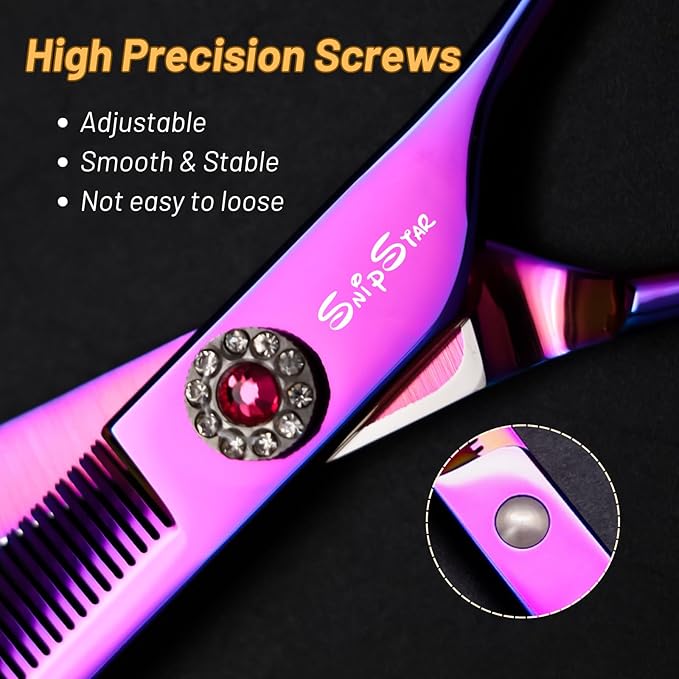 7" 60 Teeth Professional Dog Grooming Scissors, 25 Degree Curvature Pet Curved Thinning Shears, Japanese VG10 Steel Sharp, Durable Smooth Cutting Scissors for Dogs Cats and Other Pets Face and Paws